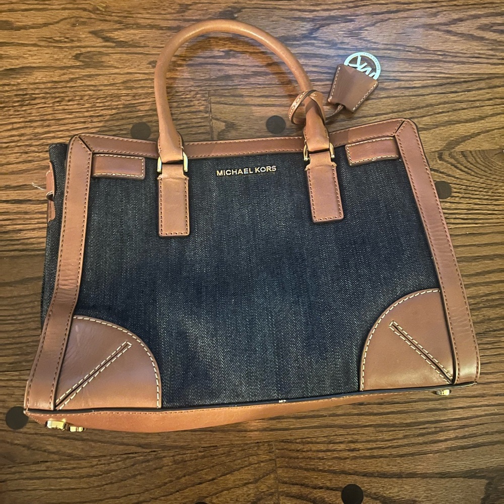 Michael Kors Blue and Brown Satchel